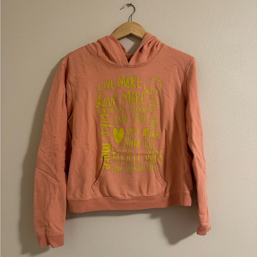 American Eagle Outfitters Peach Hoodie with Yellow Graphic